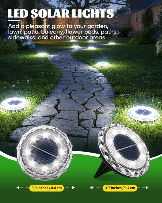 Thumbnail 4 de Airoieak Solar Garden Stake Lights (IP68, 8 LEDs) – 12 pack cool light pathway & lawn illumination