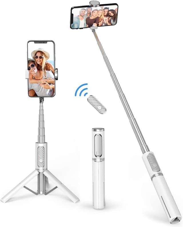 Detalle de ATUMTEK Selfie Stick Tripod 3-in-1 with Detachable Bluetooth Remote (Extendable Aluminium, White)