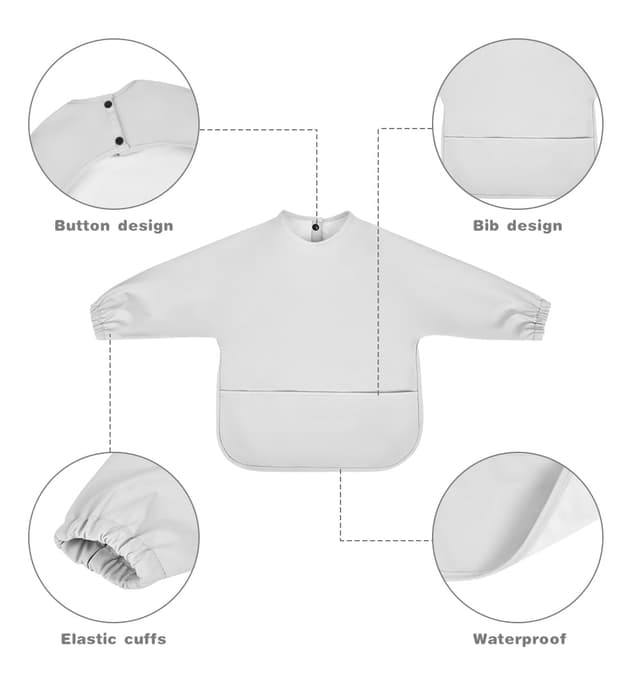 Detalle 2 de Vicloon Baby-Lätzchen mit langen Ärmeln, wasserdicht mit Tasche – für 6 bis 12 Monate, grün