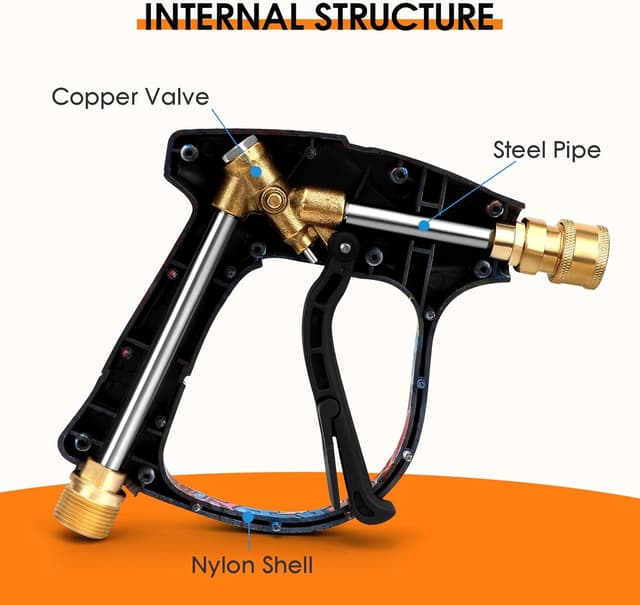 Detalle de Fuutilake Short High Pressure Washer Gun with 5 Nozzles & 2 Hose Connectors (4000PSI) for Karcher K-series