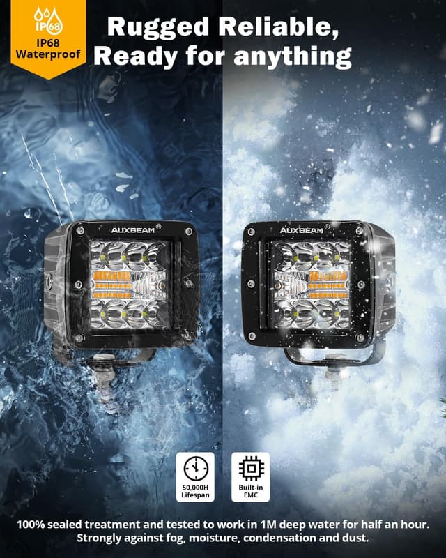Detalle 2 de Auxbeam 6 Modes Amber White LED Cubes 3Inch