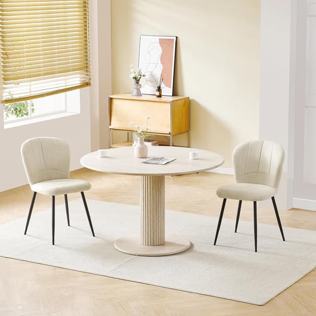 Thumbnail 6 de Set di 6 sedie ANVOFONG imbottite per sala da pranzo Beige con schienale in tessuto e gambe in metallo nero