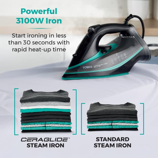 Detalle de Tower Ceraglide Ultra Speed T22013TL Steam Iron (Ceramic Soleplate, 3100W, 360ml tank)