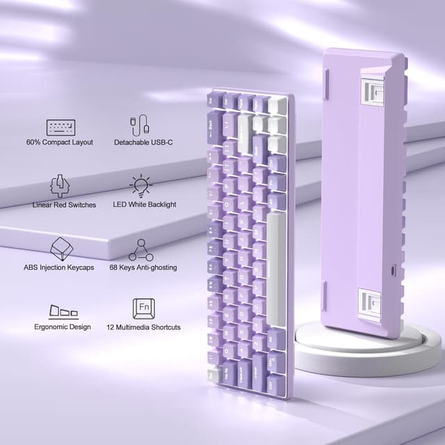 Detalle 2 de MageGee Portable MK-BOX 60% Mechanical Keyboard (68 keys, Red switch, RGB backlit) – purple