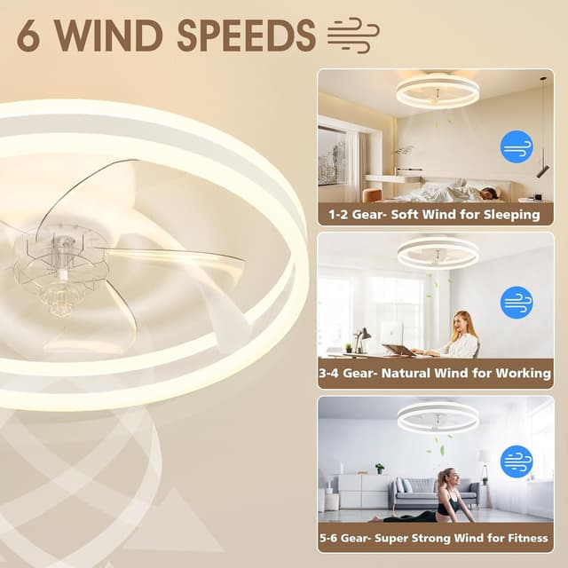 Detalle 2 de NIORSUN 50cm Ceiling Fan with Light 6-speed 🌬