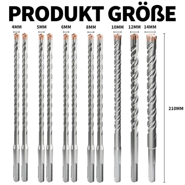 Detalle de XZH SDS-Plus Bohrerset 11-teilig (4–14 mm × 210 mm) für Beton, Mauerwerk & Stein