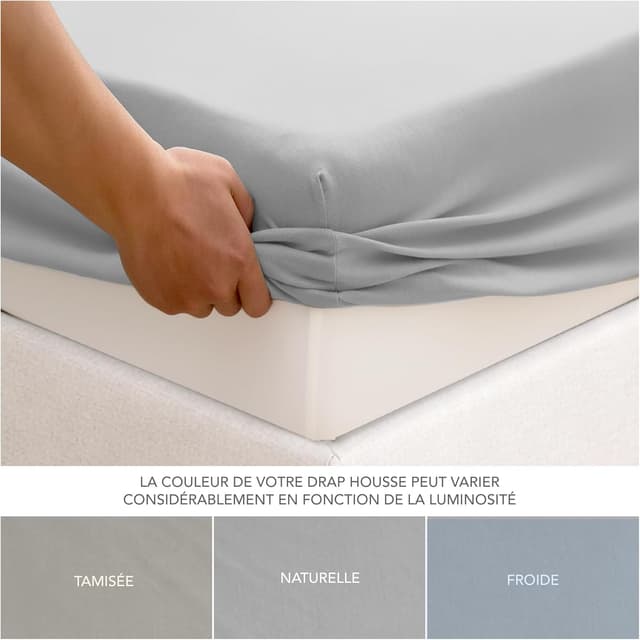 Thumbnail 4 de Dreamzie Drap Housse 80x190/200 Gris coton jersey