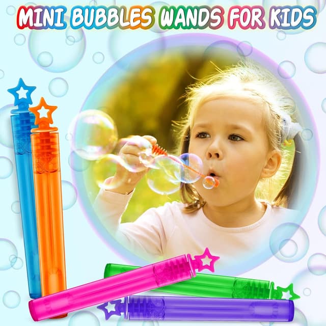 Detalle de 200-Pack Mini Bubble Wands in 10 Colors with Star Handles for Kids’ Parties, Holidays & Classroom Prizes