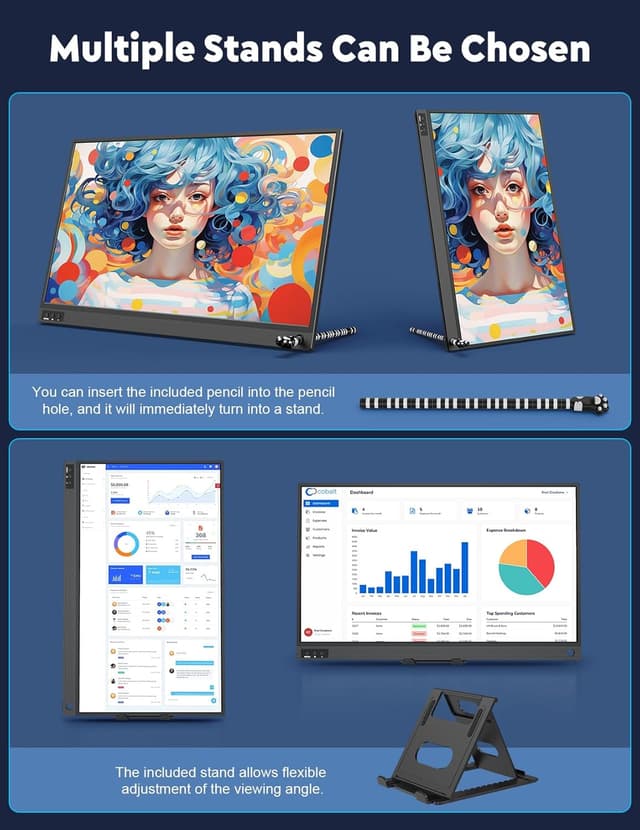 Detalle 2 de MAGICRAVEN Second Screen Portable Monitor 15.6-inch 1080P IPS (USB-C / Mini HDMI) with Dual Stand