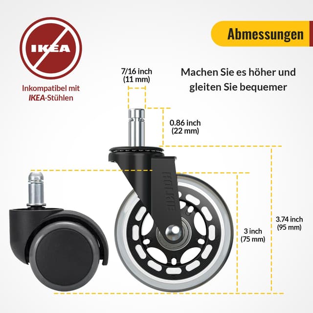 Detalle de HOLKIE Bürostuhl Rollen 11×22 mm