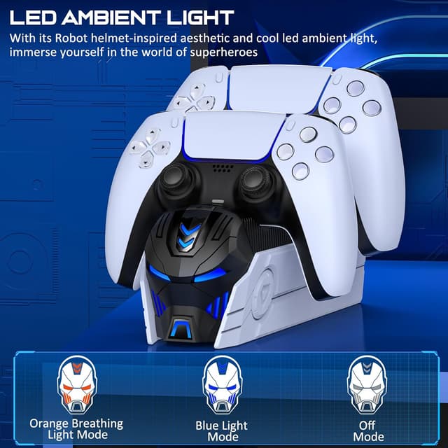 Detalle 2 de HEYLICOOL PS5 Controller Charger Station 2-pack LED