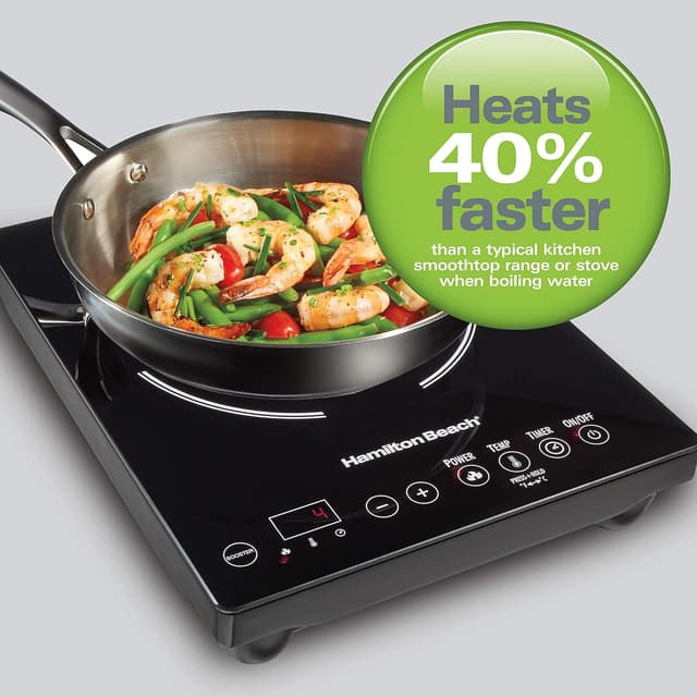 Detalle de Hamilton Beach 34104 Portable Single Induction Cooktop (1800W) with Fast Heating Mode, 10 Settings up to 450F