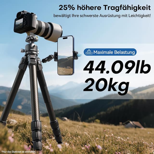 Thumbnail 3 de SIRUI AM-284S+G1 Carbon-Stativ mit 43-mm-Flachkugelkopf, bis 128 cm Höhe und 20 kg Traglast