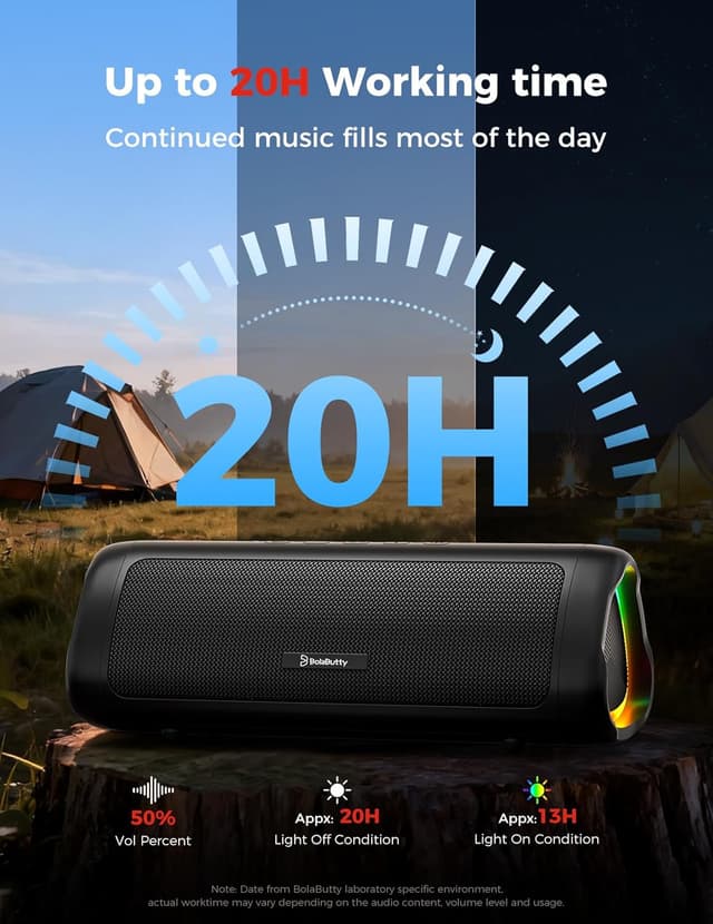 Detalle de BolaButty Bluetooth Speaker with HD Sound (IPX5, up to 20H, TWS pairing) — Portable Wireless Speaker in Black