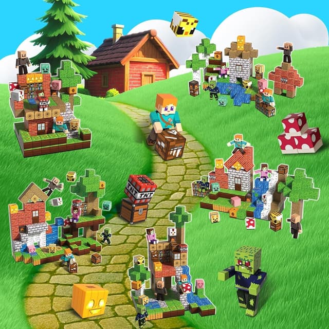 Detalle 2 de 164 Pezzi Blocchi Magnetici Set Avventura nella Foresta Magica con figure e lanterna di zucca