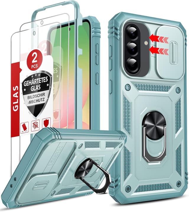 Imagen de LeYi Handyhülle für Samsung Galaxy A56 5G – militärisch stoßfestes Slide-Cover mit Kameraschutz, Ringhalterung und 2 Schutzfolien (Grün) en OfertitasTOP