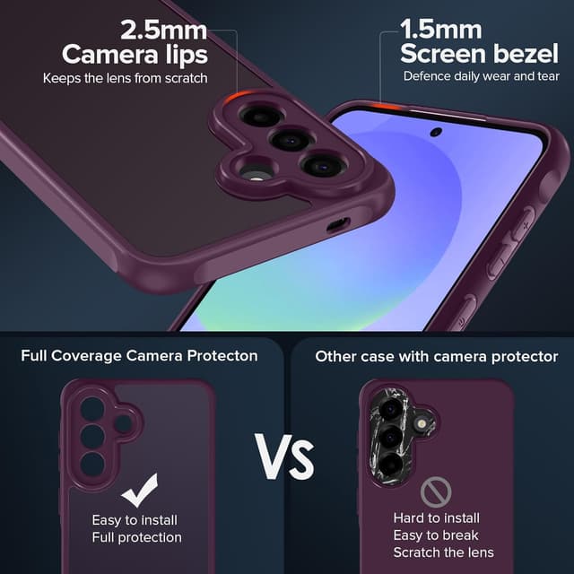 Detalle 2 de ivoler Cover per Samsung Galaxy A57 5G con 2 pellicole in vetro temperato, rosso vino – protezione opaca traslucida e protezione fotocamera