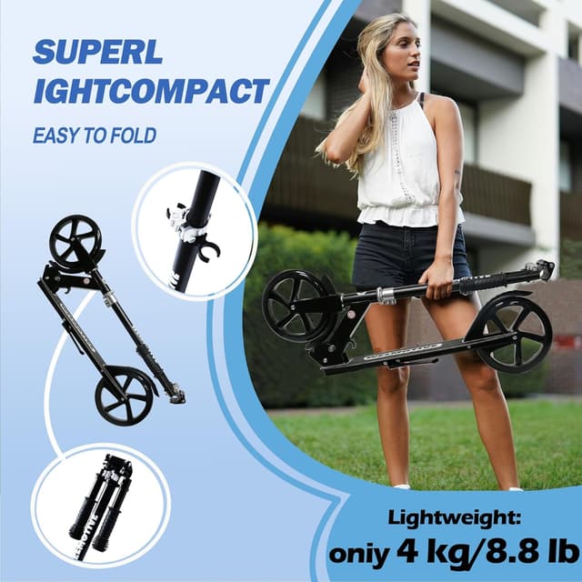 Detalle de Kick Scooter for Kids (Ages 6+), Teens & Adults – Adjustable Handlebars, Rear Brake & Big Wheel Foldable Scooter