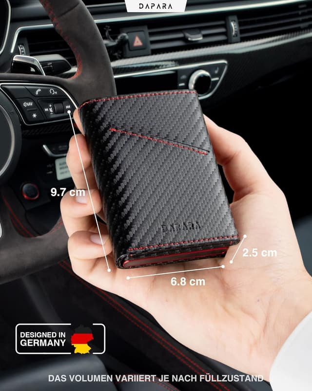 Detalle 2 de DAPARA Herren-Geldbörse Slim Wallet Carbon Red 2 mit Münzfach, RFID-Schutz & Platz für 12 Karten
