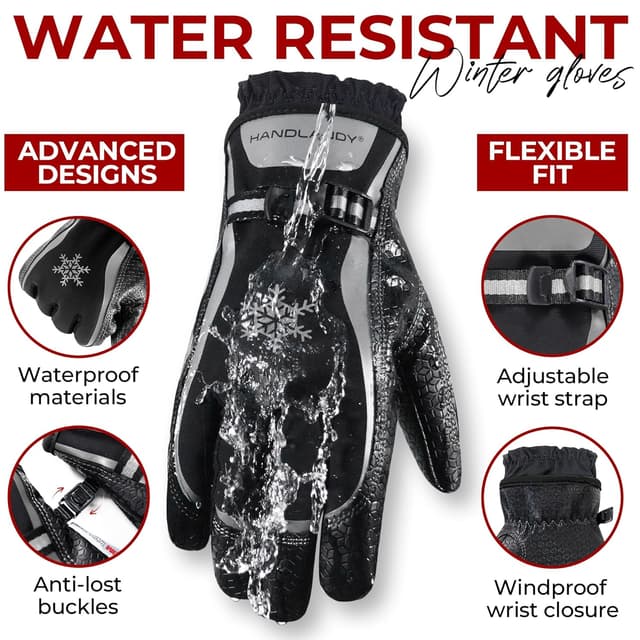 Detalle de HANDLANDY Winter Work Gloves (3M Thinsulate, touchscreen, waterproof/windproof) – Black Grey, size M