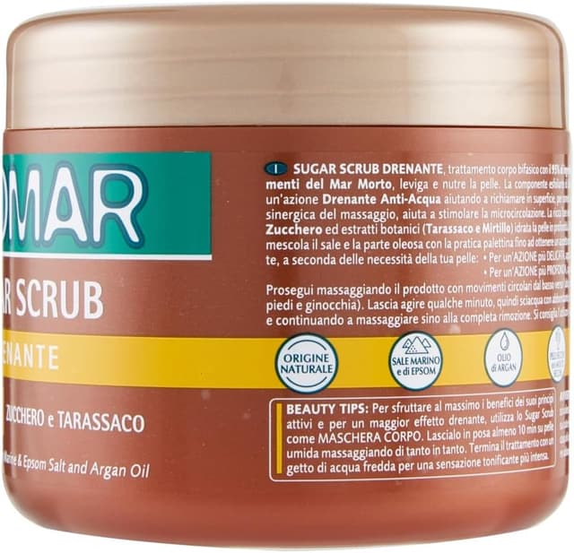 Detalle de GEOMAR Sugar Scrub Corpo Drenante con Sale Marino, Sale di Epsom e Olio di Argan – 600 g