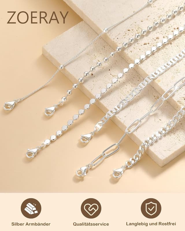 Detalle 2 de ZOERAY Armband Set Damen Wasserfest 18K