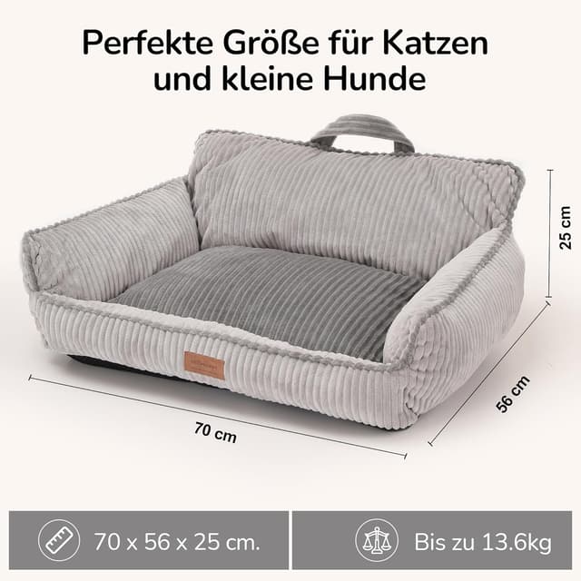 Detalle de FUKUMARU Katzenbett aus geripptem Samt (71 cm) mit waschbarem, wasserfestem Bezug – grau