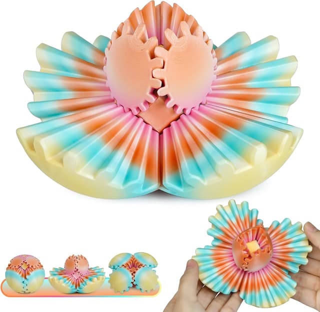 Detalle de 3D Printed GearSphere fidget toy – Multicoloured rotatable gear ball (Sunset Mirage, 2.5")