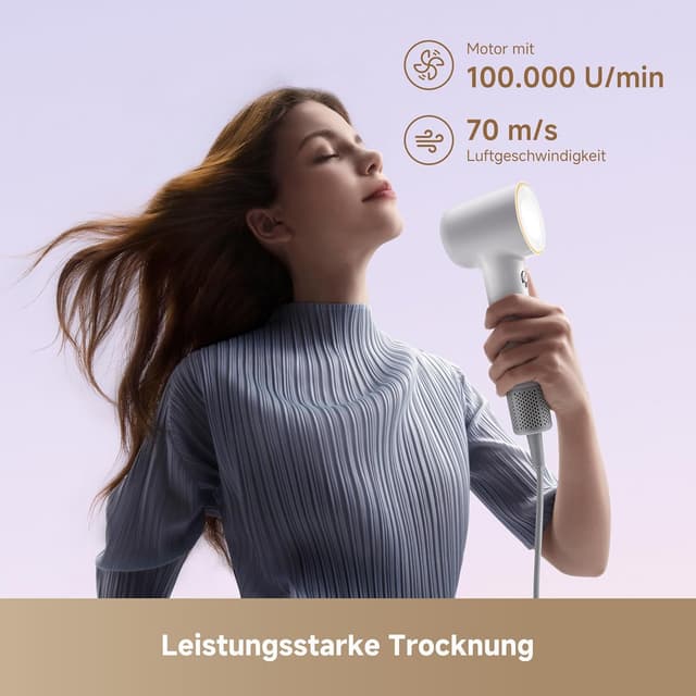 Detalle de DREAME Mini-High-Speed-Haartrockner (270 g) – kompakt, 100.000 U/min, NTC-Temperaturregelung, 5 Modi