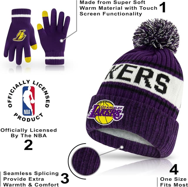 Detalle de Ultra Game Youth NBA Official Super Soft Winter Beanie Knit Hat with Extra Warm Touch Screen Gloves