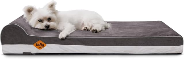 Detalle de LaiFug Orthopedic Memory Foam Dog Bed with Pillow, Waterproof Liner & Removable Cover (Medium, Grey)