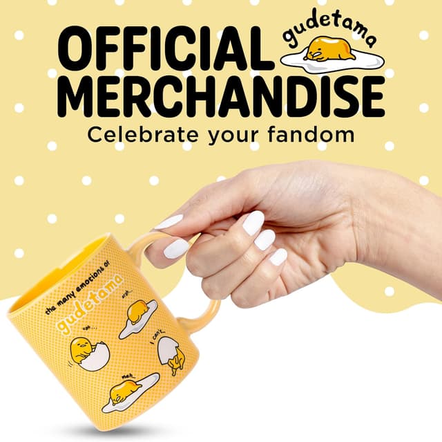 Detalle de Silver Buffalo Sanrio Gudetama “The Many Emotions of Gudetama” Ceramic Mug (20 Ounces)