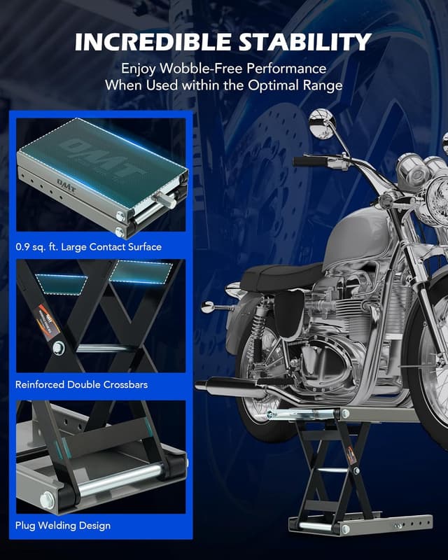 Detalle de Orion Motor Tech 1100 lb Motorcycle Lift Scissor Jack with Wide Deck & T-Handle (Gray)