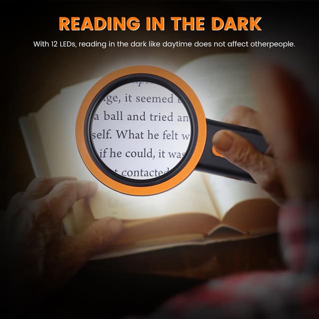 Detalle 2 de AIXPI Lupe mit Licht (12 LED) – 3-fache Doppelglaslinse, Anti-Rutsch-Handlupe schwarz