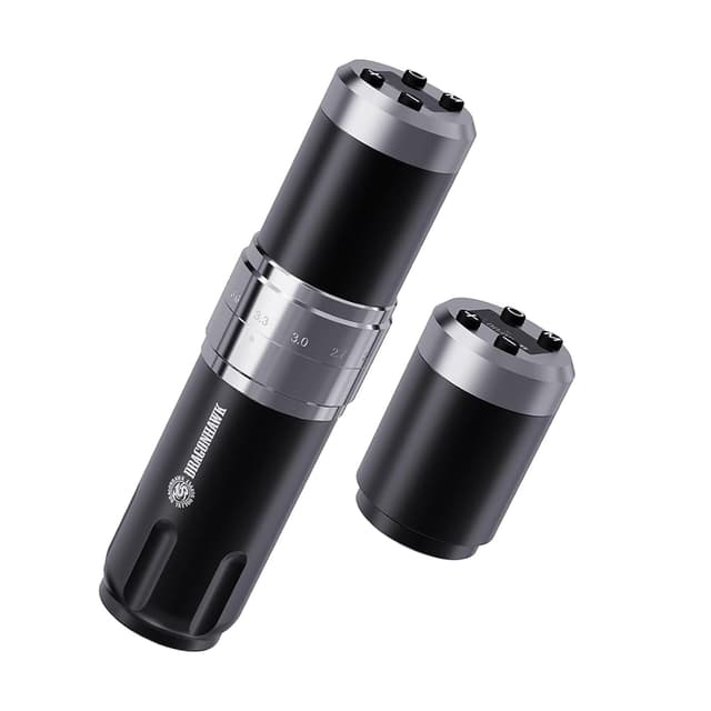 Detalle de Dragonhawk Kabellose Rotations-Tätowiermaschine mit 2 Akkus (1500 mAh) und digitaler LED-Anzeige – Grau