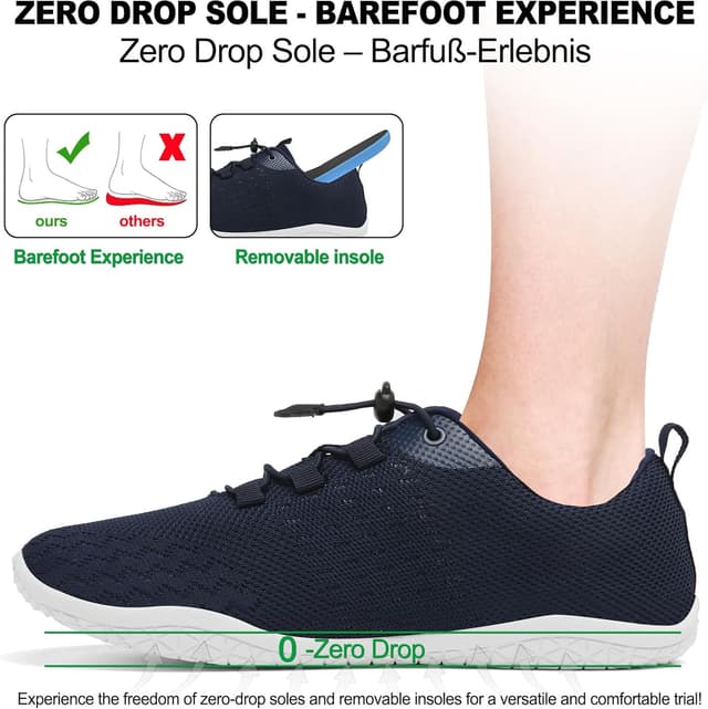 Detalle de Geweo Barfußschuhe für Herren & Damen – leichte, atmungsaktive Sneaker mit breiter Zehenbox (Zero-Drop)