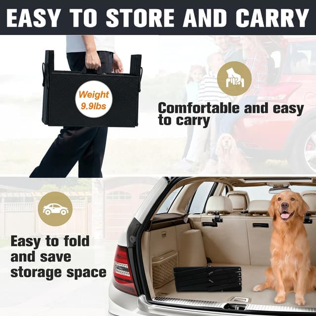 Detalle de Niubya Foldable Dog Steps & Pet Stairs for Cars, SUVs, Trucks (5 Steps) – Aluminium Frame Ramp