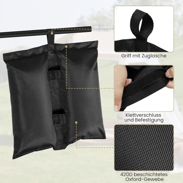 Detalle de Laneetal Pavillon-Gewichte 4er-Set für Zelte & Sonnenschirme – Befüllbare Sandsäcke aus Oxford-Gewebe