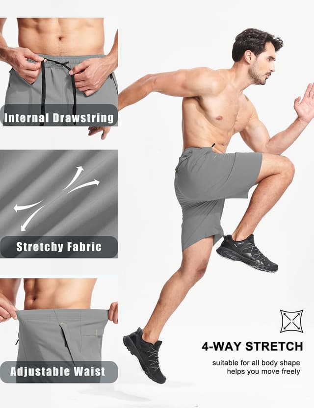 Detalle de MAGCOMSEN men’s gym shorts with zip pockets – quick-dry, stretch sport running & outdoor shorts