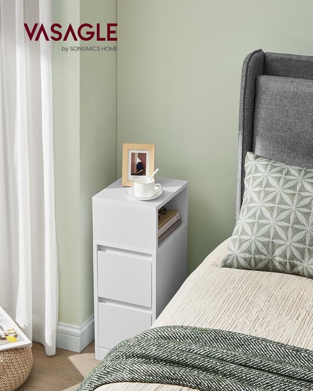 Detalle 2 de VASAGLE KAILYN LET656W01 comodino stretto moderno con 2 cassetti e scomparto