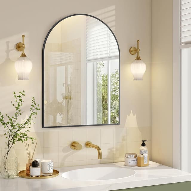 Thumbnail 6 de SONGMICS specchio da bagno a parete ad arco con cornice in alluminio LWM011BD01, 91 x 61 cm nero inchiostro