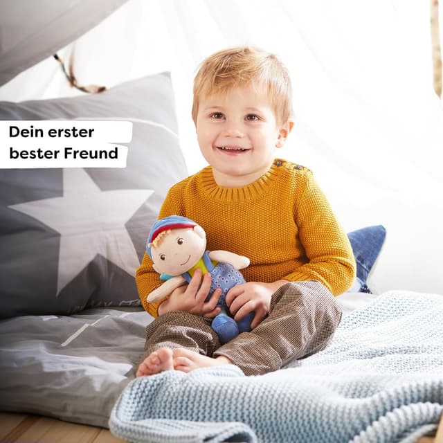 Detalle de HABA Schutzengel Frido Kuschelige Stoffpuppe (20 cm) – waschbar bei 30 °C, ab 0+ Monaten