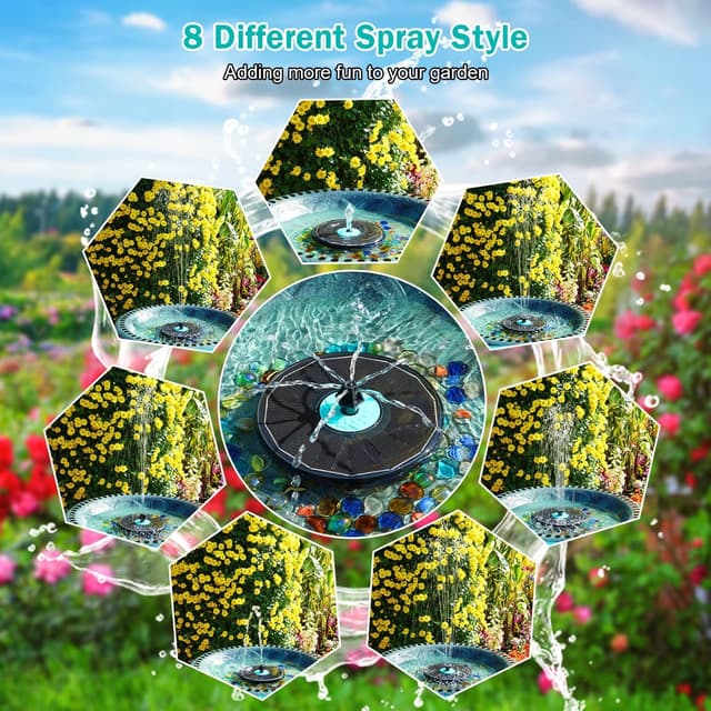 Detalle 2 de SZMP Solar Fountain Glass Bird Bath Fountains 3.5W with 7 Nozzles and 4 Fixers (Black)