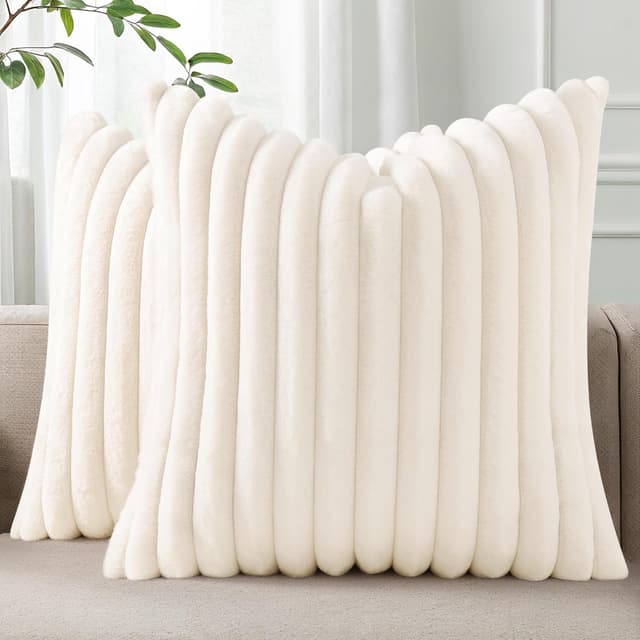 Detalle de Pallene Faux Fur Plush Throw Pillow Covers (Set of 2) 18x18 in Cream White