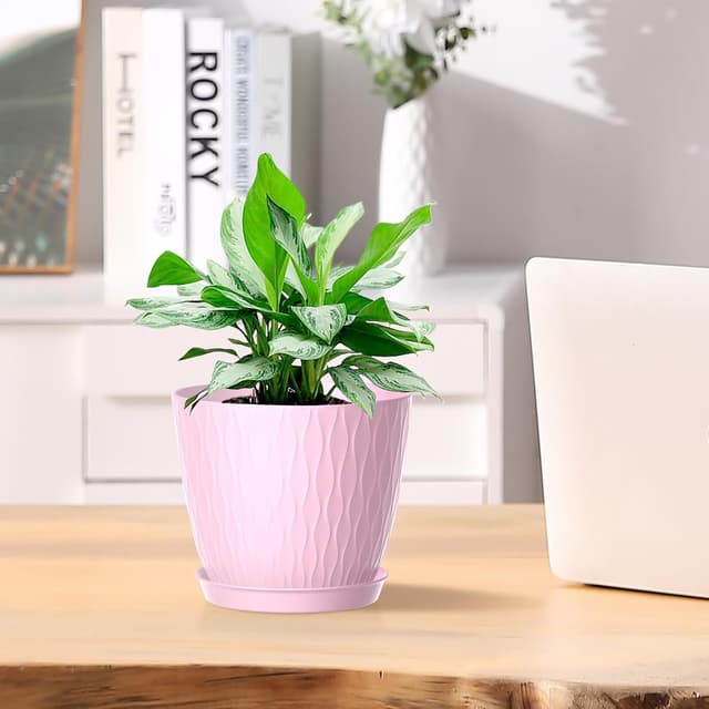 Detalle de Homeuouz 15cm Plastic Plant Pots Indoor, 5 Pack with Drainage Holes & Tray (Multicolour)