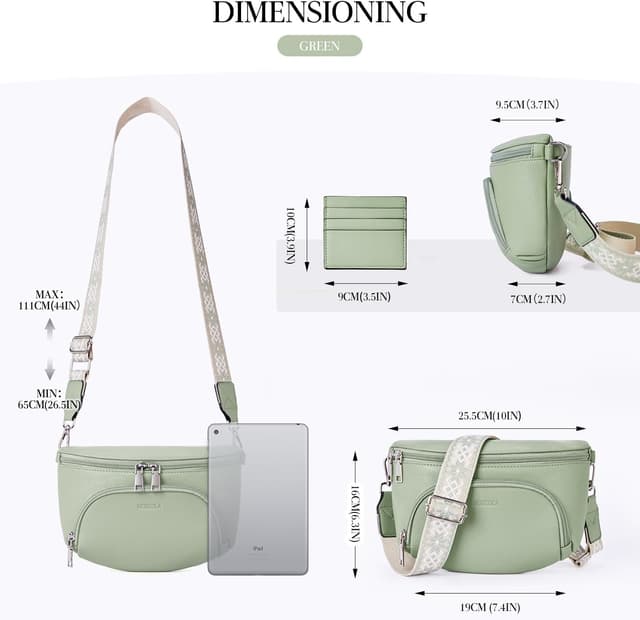 Detalle 2 de MUIIKOLA Kleine Damen Umhängetaschen (Bauchtasche/Crossbody) mit RFID-Schutz