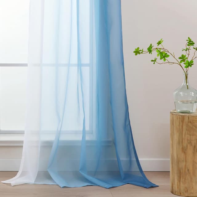 Detalle 2 de L.Z.E Blue White Voile Curtains 57 Inch Drop