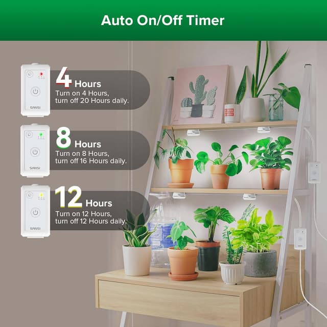 Detalle de SANSI LED Pflanzenlampe für Zimmerpflanzen, 10W (150W Äquivalent) Vollspektrum, 2-Kopf mit Timer & dimmbar