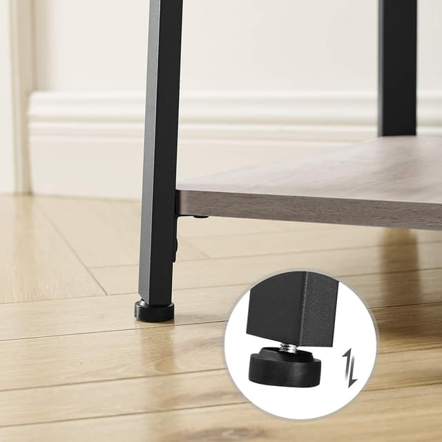 Detalle de VASAGLE Appendiabiti da terra LCR080B02 con 4 ripiani, ganci e base stabile Greige Melange e Nero Inchiostro