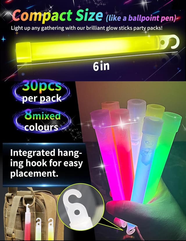Detalle de FUSHI&MON Glow Sticks 30 Pack 6 inch